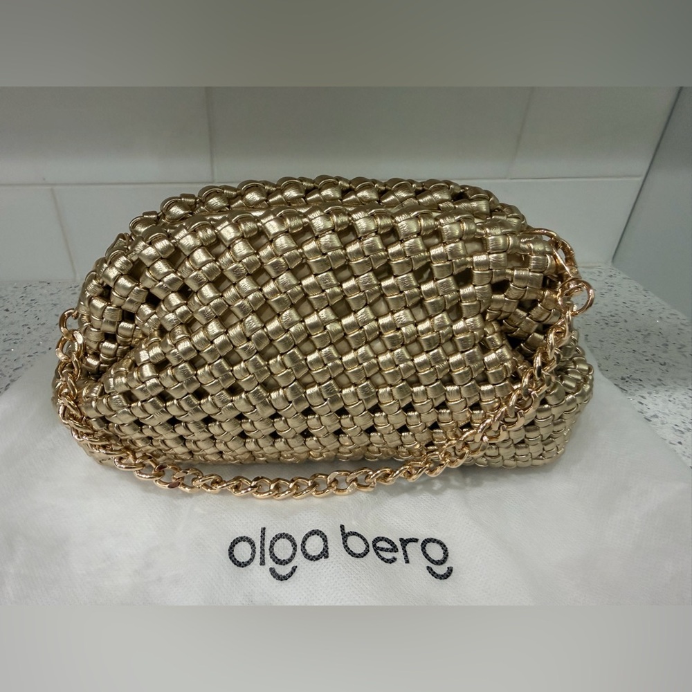 Olga Berg Gold Handeoven Faux Leather Clutch Bag